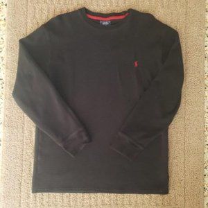 Men's Black Polo Long John Sleepwear Shirt